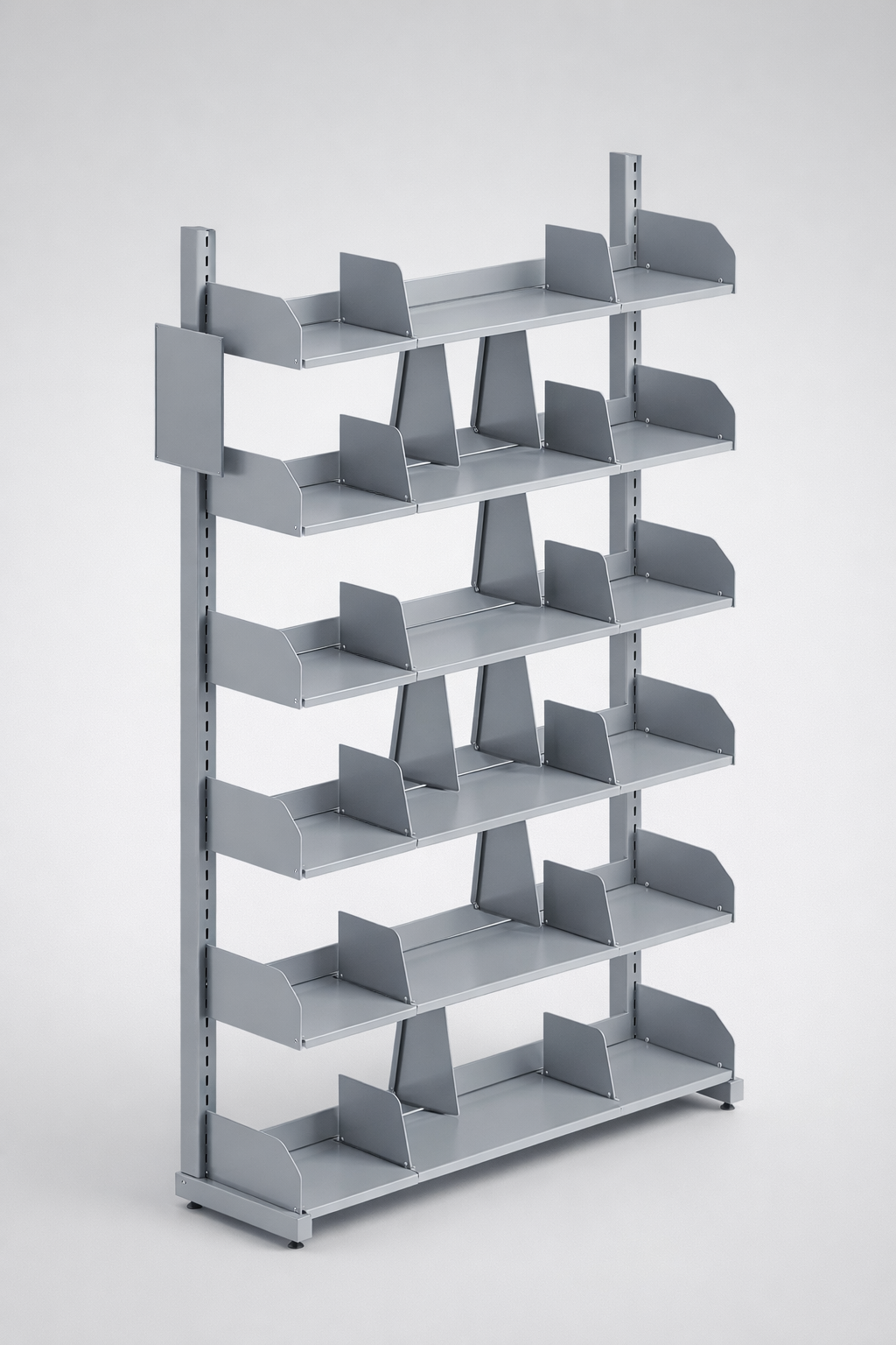 RMB library shelving — A family of single-sided and double-sided library shelving units for libraries, reading rooms, media centres and education spaces that need durable steel construction and a clear police structure.