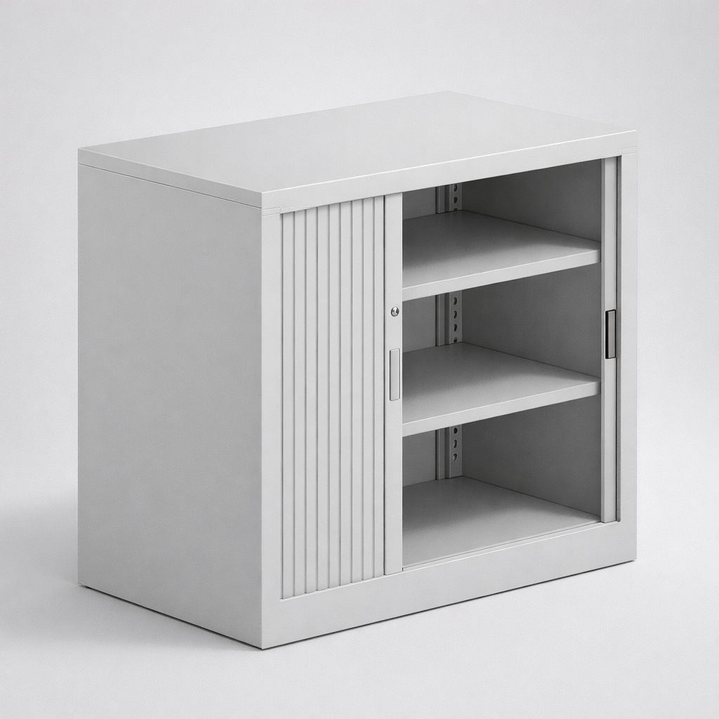 Metal desk Sbm 701 M - combining the main worktop with enclosed storage for